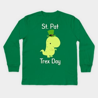 St. Pat T-Rex Day Funny St. Patrick's Day Gift Pun Kids Long Sleeve T-Shirt